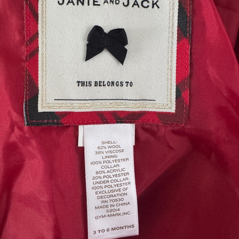 Janie and Jack Red Wool Peacoat w/ Faux Fur Collar (3–6M) - Picture 4 of 5